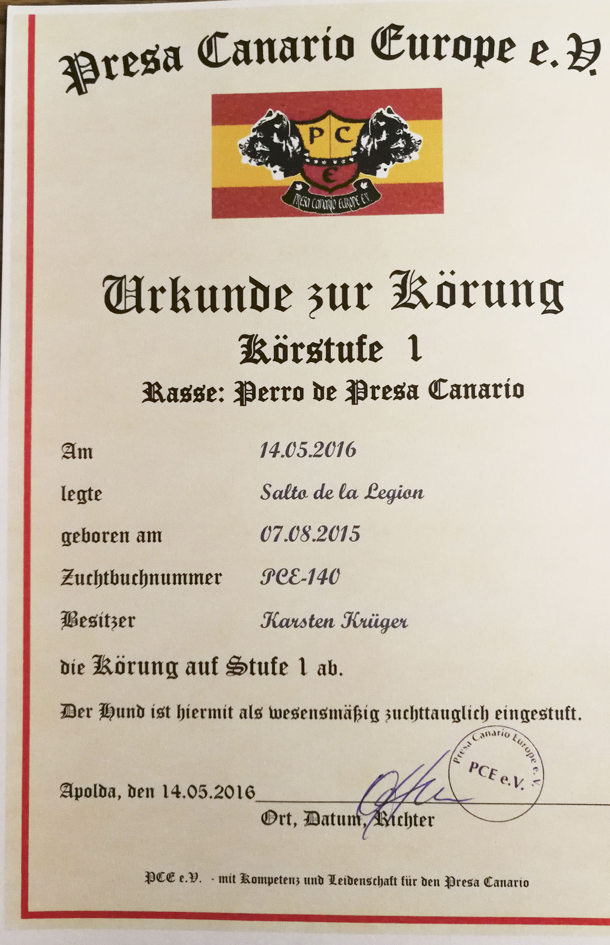 Salto de la Legion - Urkunde Krönung 1