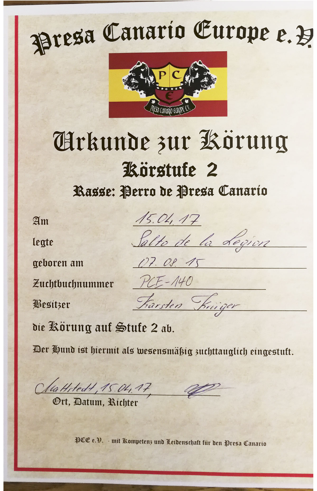 Salto de la Legion - Urkunde Krönung 2